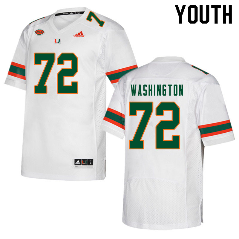 Youth #72 Chris Washington Miami Hurricanes College Football Jerseys Sale-White - Click Image to Close